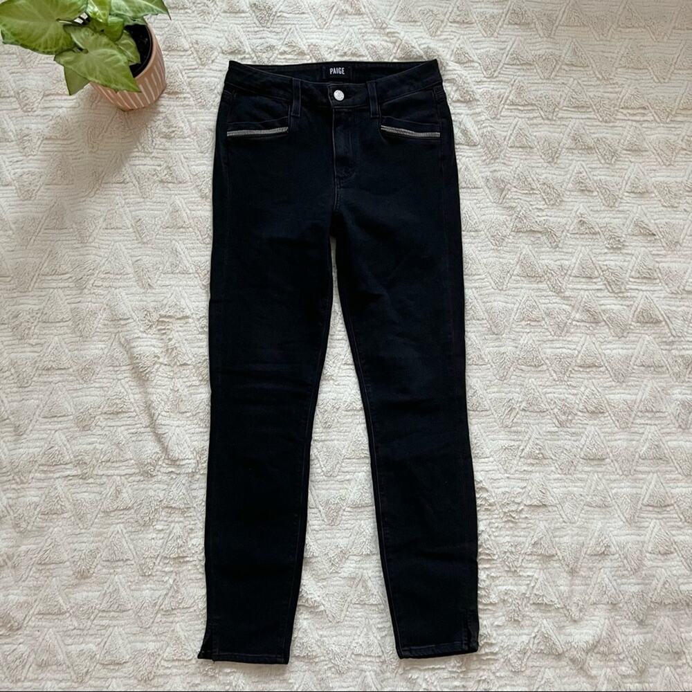 Paige Zipper Detail Black Skinny Jeans